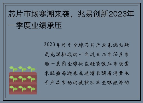 芯片市场寒潮来袭，兆易创新2023年一季度业绩承压