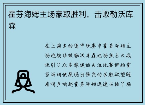霍芬海姆主场豪取胜利，击败勒沃库森