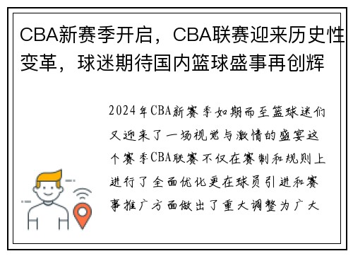 CBA新赛季开启，CBA联赛迎来历史性变革，球迷期待国内篮球盛事再创辉煌